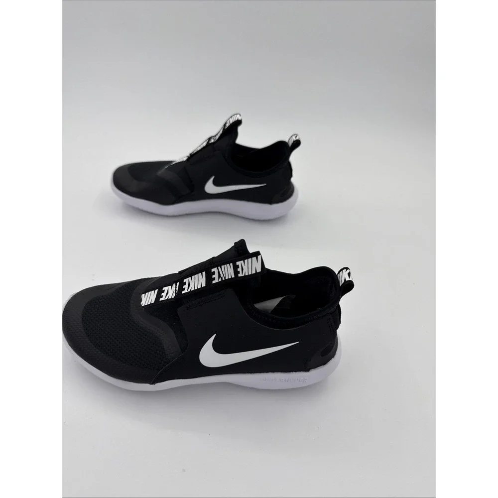 Nike Flex Runner Kids Black White Slip-On Mesh Athletic Shoes Lightweight Sz 3Y
